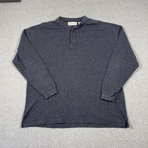 VTG Sedgefield Men's Sz XL Thermal Henley Grey Blue Grunge Waffle Knit